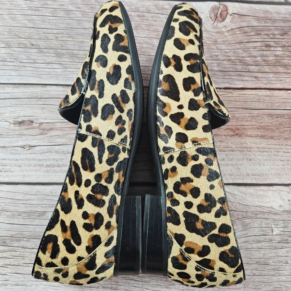 Clarks‎ Structured Un Blush Ease loafers flats, leopard pony hair, size 7